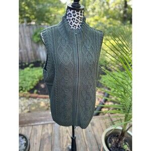 Denim & Co Cable Knit Wool Blend Vest Full Zip Green Women’s Size XL New READ